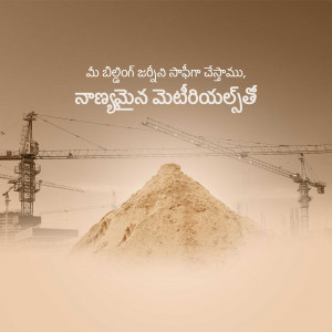 Construction site with cranes and a pile of sand in foggy conditions.