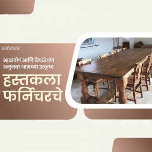 A long wooden dining table with chairs, showcasing handcrafted furniture.