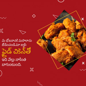 Close-up of crispy fried chicken wings on a black plate with a red and white abstract background.