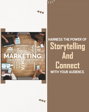 People around a table with laptops and phones, surrounded by marketing-related keywords.