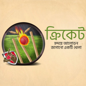 Cricket illustration with burning ball and wickets