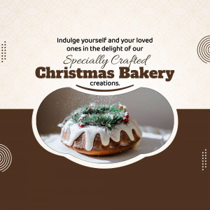 A promotional image for a Christmas bakery featuring a decorated cake.