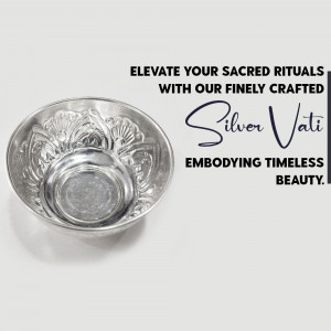 Silver bowl with floral design and text promoting sacred rituals.