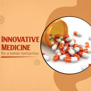 Pill bottle spilling capsules with text 'Innovative Medicine'