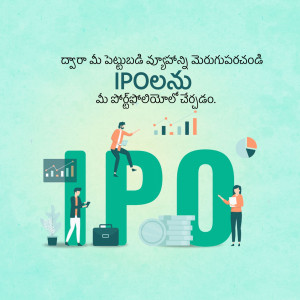 Illustration depicting an IPO launch with people and growth charts.