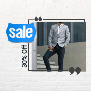 Man in a suit with a sale promotion