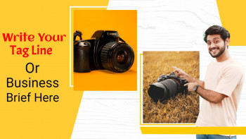 A promotional image featuring a photographer with a camera and text space for a tagline.