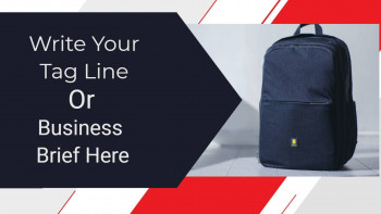 Image of a dark blue backpack with space for text overlay