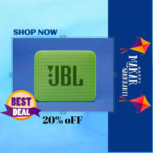 JBL portable speaker with Makar Sankranti themed decorations and a 20% off promotion.