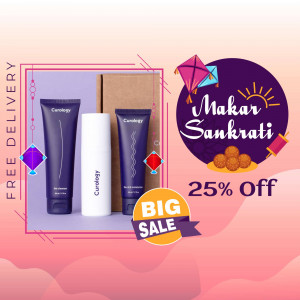 Curology skincare products with a Makar Sankranti themed promotion.