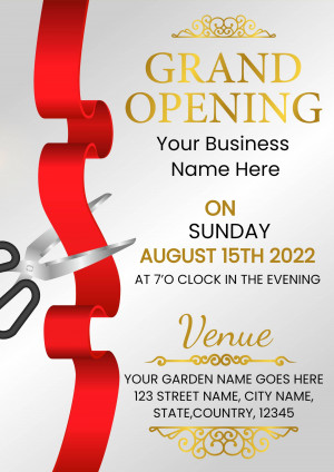 Grand opening invitation with ribbon cutting ceremony details