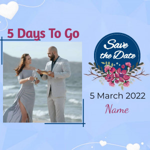 Couple toasting with champagne, save the date announcement