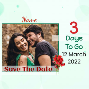 Couple smiling with wedding countdown graphic