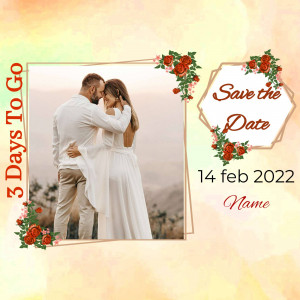 Wedding save the date card with a couple and floral decorations