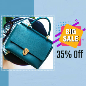 Teal handbag with a gold clasp on sale