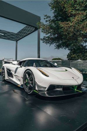 White Koenigsegg Jesko hypercar parked outdoors