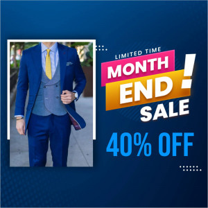 Man in a suit promoting a month end sale with 40% discount.