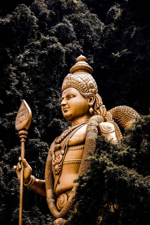 Golden statue of Lord Murugan at Batu Caves, Malaysia