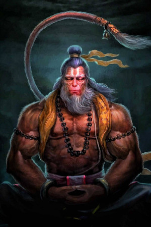 Digital painting of Lord Hanuman in a meditative pose