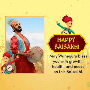 Baisakhi celebration with traditional Punjabi men and cartoon illustrations