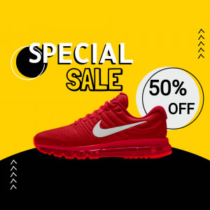 Red Nike sneakers on sale with 50% off promotion