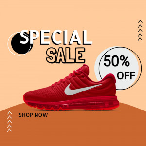 Red Nike running shoes on sale with a 50% discount