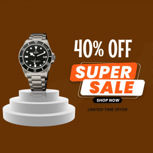 Silver and black wristwatch with a 40% off sale promotion