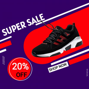 Black and red running shoes on sale with a 20% discount