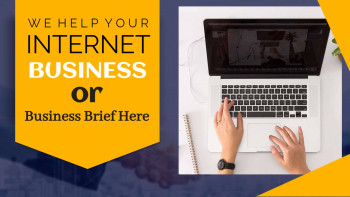 Laptop with text overlay promoting internet business solutions