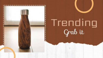 Wooden water bottle with the text 'Trending Grab it'