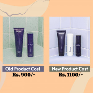Comparison of old and new product packaging and pricing for Costology skincare.