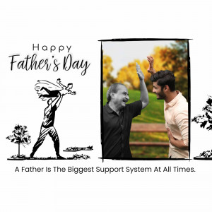 Father's Day greeting with a father and son high-fiving and a sketch of a father carrying a child.