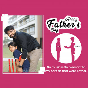 Father and son playing cricket with a Father's Day greeting