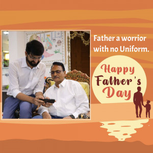 A heartwarming image of a father and son looking at a mobile phone, with a Father's Day greeting.