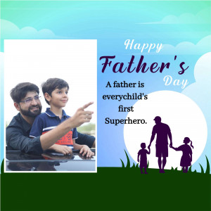 Father's Day greeting with a father and son photo and a silhouette of a father with children.