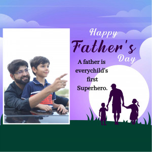 Father and son in a car with a Father's Day message and silhouette of a family.
