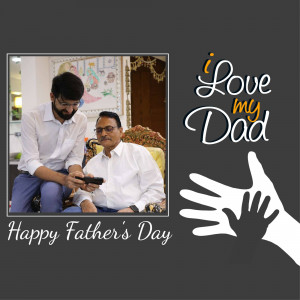 Father's Day greeting card with a photo of a father and son and a handprint design.