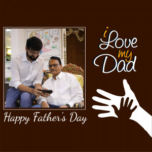 Father and son looking at a phone with 'I Love My Dad' text
