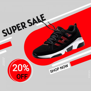 Black and red running shoes on sale with a 20% discount