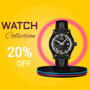 Mido watch on a display with a 20% off promotion