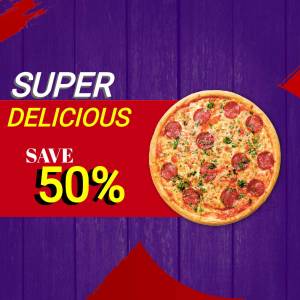 Super Delicious Pizza - 50% Off! Business Poster For Google Business Profile