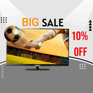 TV with a soccer ball and a big sale promotion