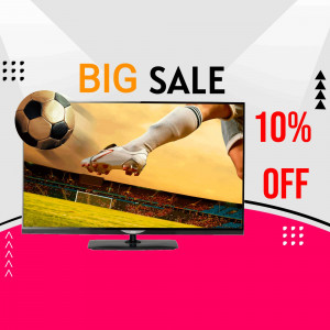TV with soccer game on screen and sale promotion
