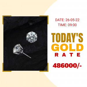 Image displaying diamond earrings and today's gold rate.