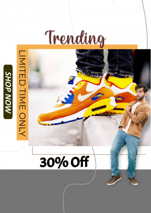 Man wearing trendy sneakers with a 30% off promotion.