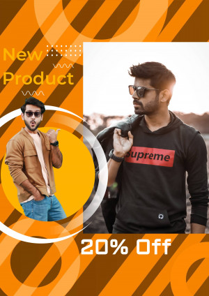 Man modeling casual wear with a promotional offer