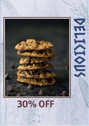 Stack of chocolate chip cookies with a promotional offer