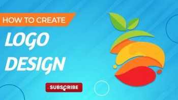 Graphic illustration promoting a tutorial on logo design with an apple-shaped logo.