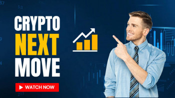 Man pointing at a crypto growth chart with text 'Crypto Next Move'