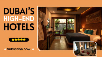 Interior view of a high-end hotel room in Dubai with a comfortable bed and elegant decor.